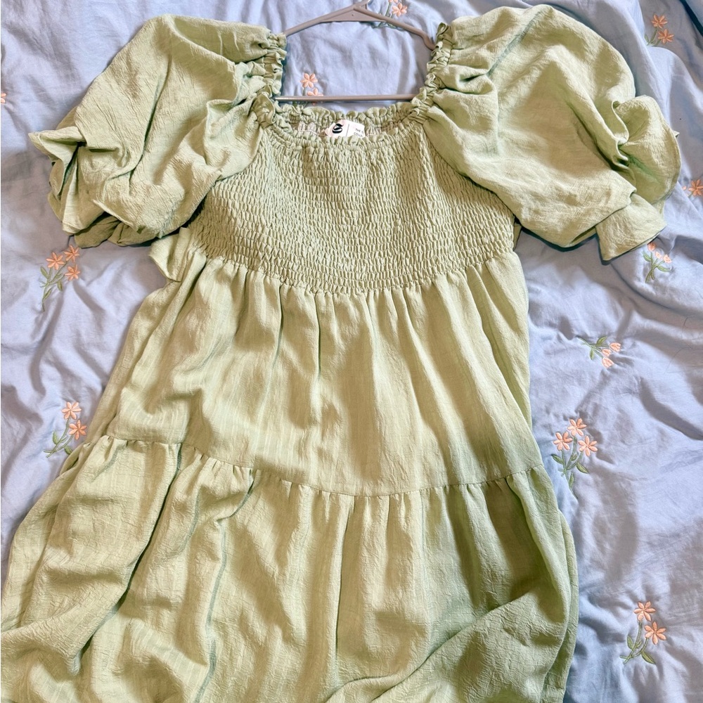 Sage Tiered Smocked Midi Sundress